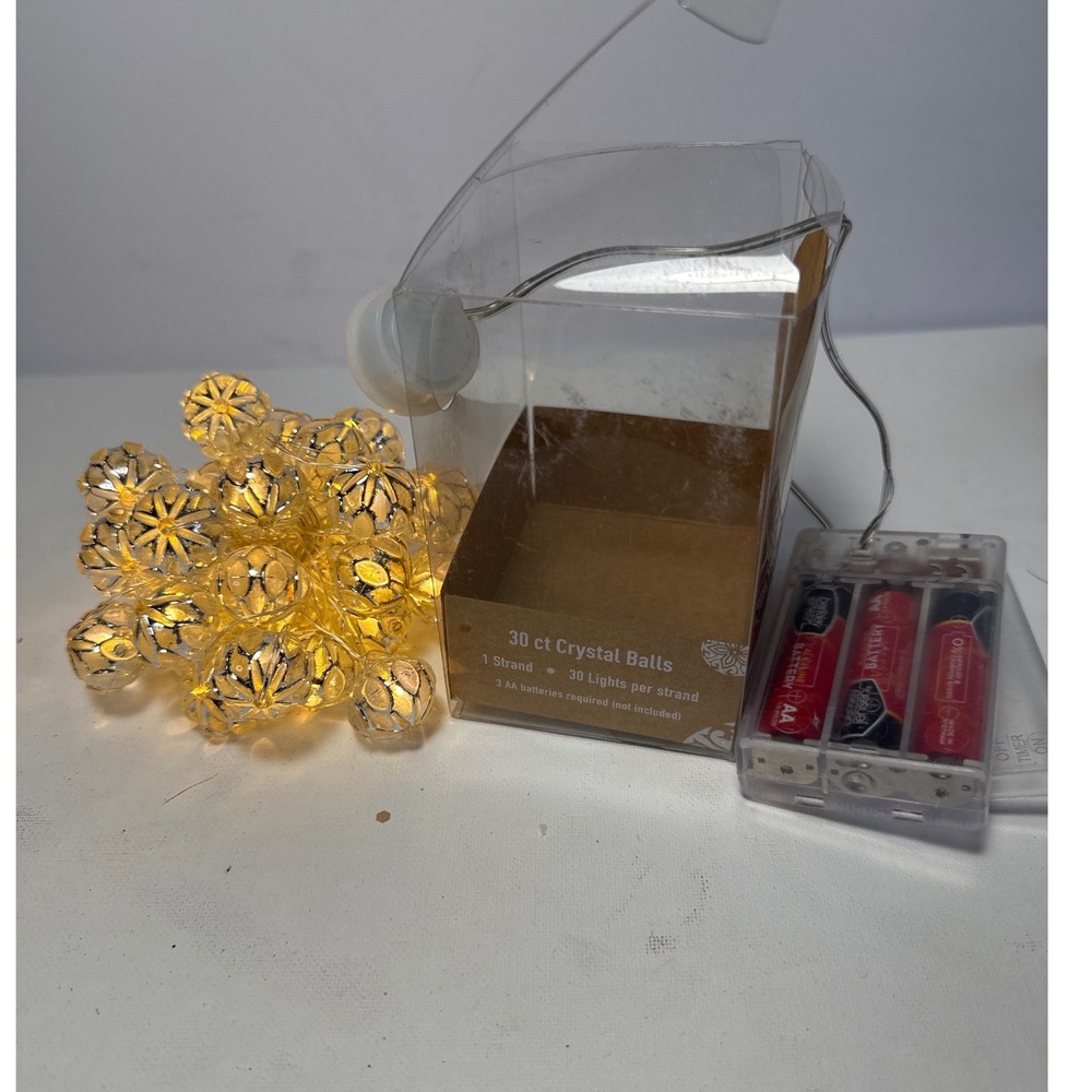 30ct Crystal Ball LED String Lights Battery Operated Warm White Fairy Decor 10ft